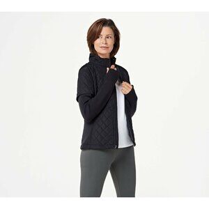 Zuda Quilted Jacket  Size Large with Scuba Knit Sleeves Black Active Sporty